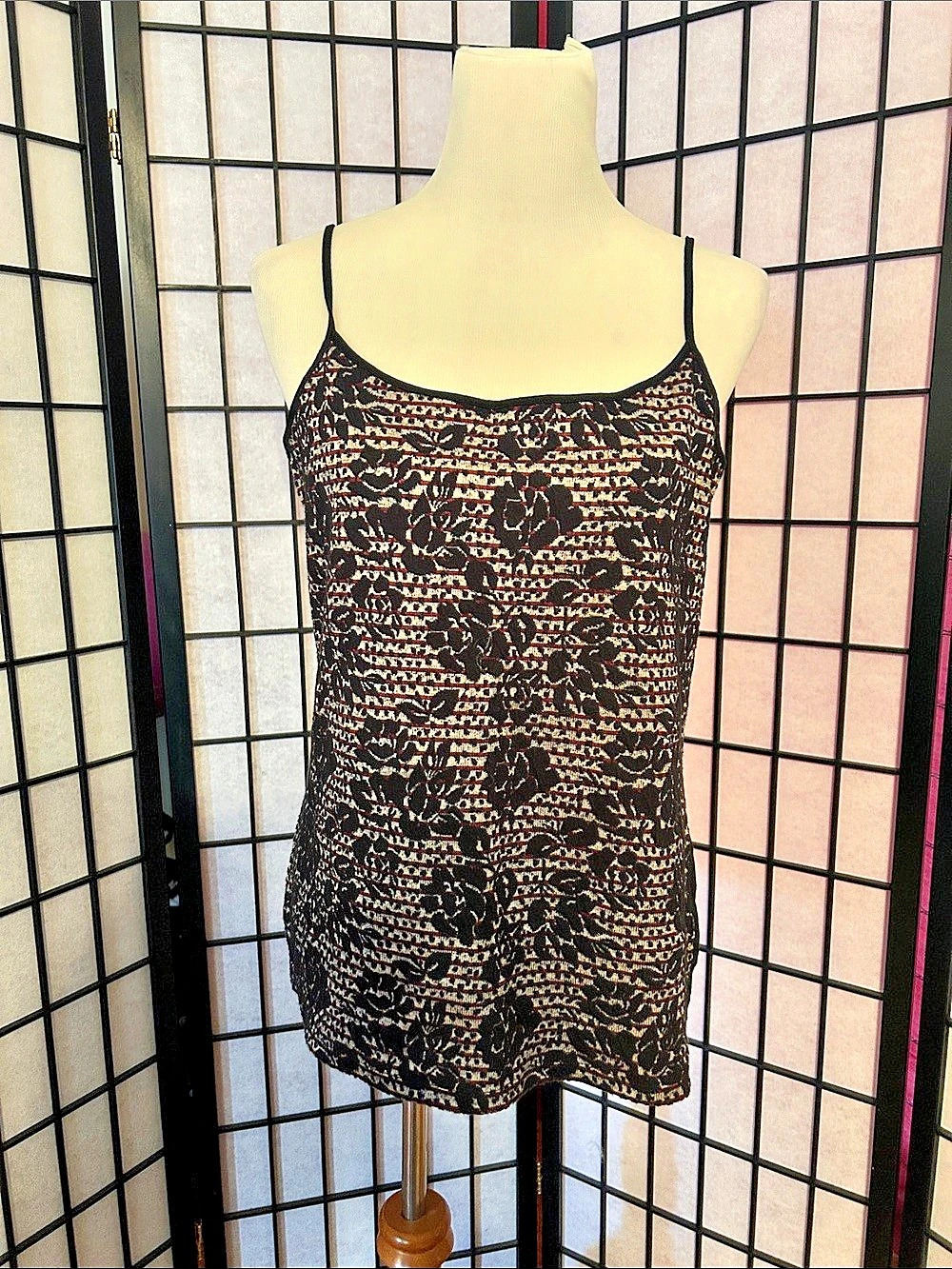 Floral and horizontal stripe Print Camisole in Black & Gold Like New